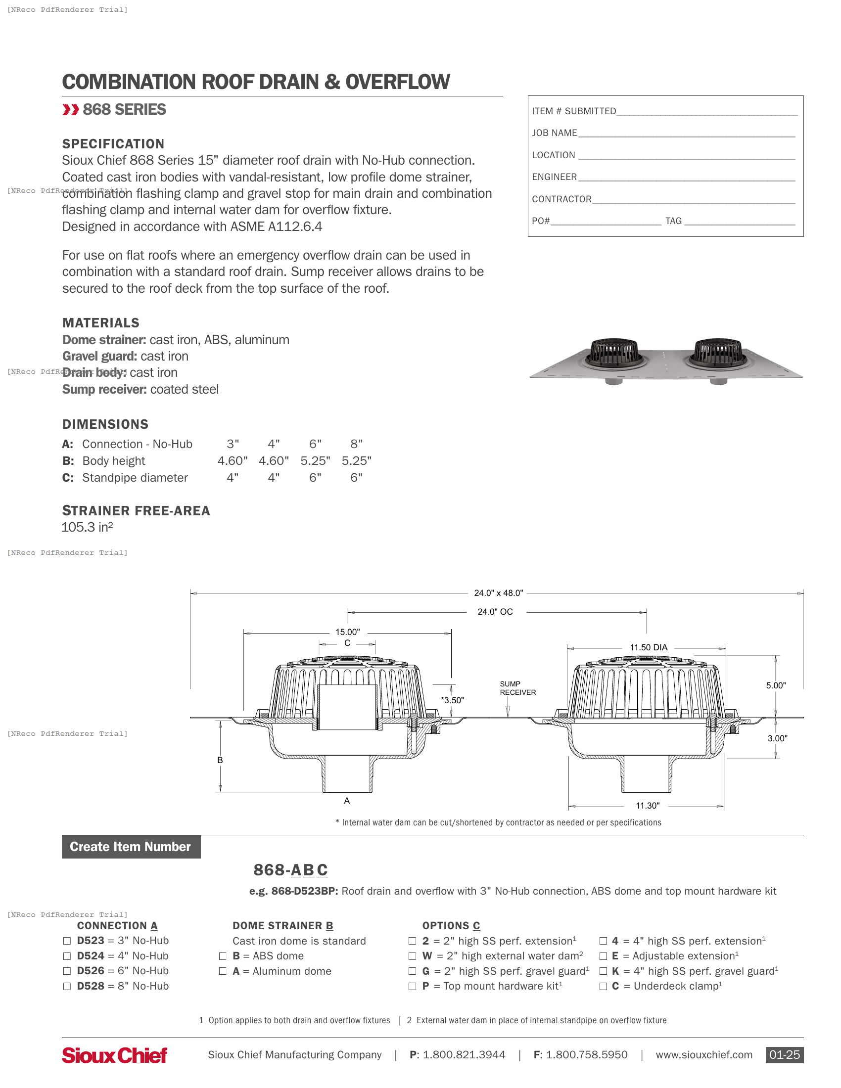 868-D52 SERIES - ROOF DRAIN & OVERFLOW - SPEC SHEET.PDF Specification Document